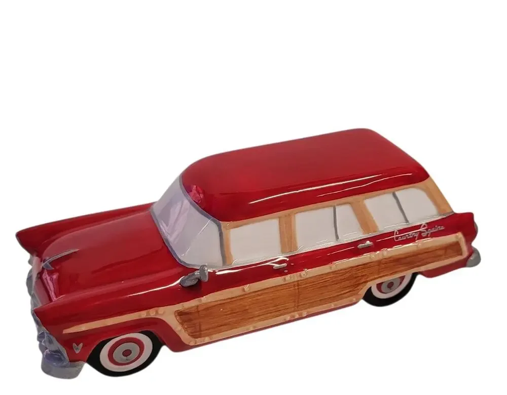 Dept. 56 1955 Ford Country Squire Red Station Wagon with Sign 54950 RETIRED RARE